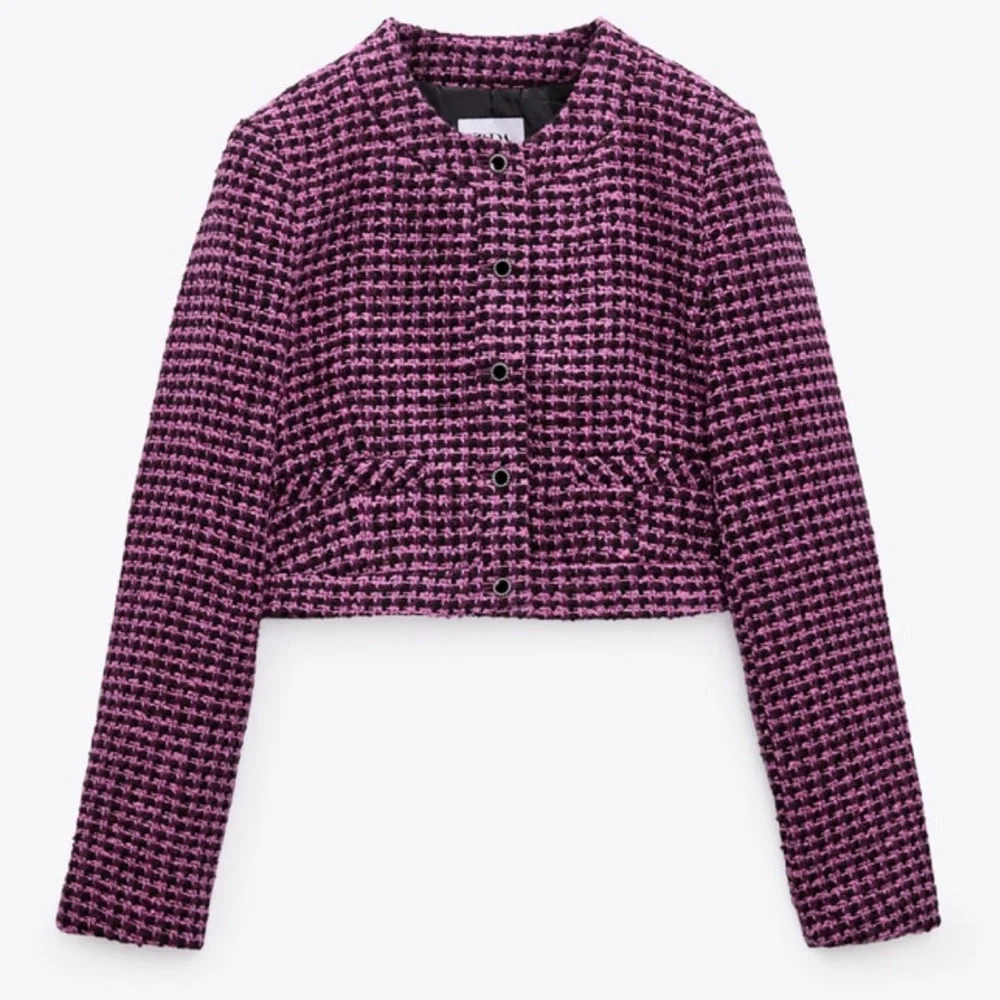 NWT Zara cropped tweed jacket |Zara houndstooth printed jacket Zara twee… - Picture 7 of 9